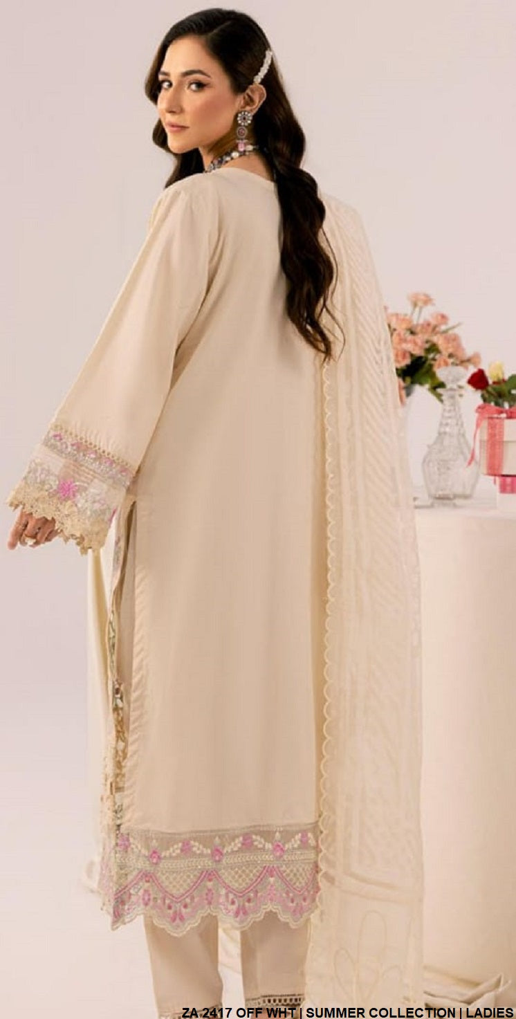 ZA 2417 Pakistani women's cotton outfit with broshia organza dupatta back view