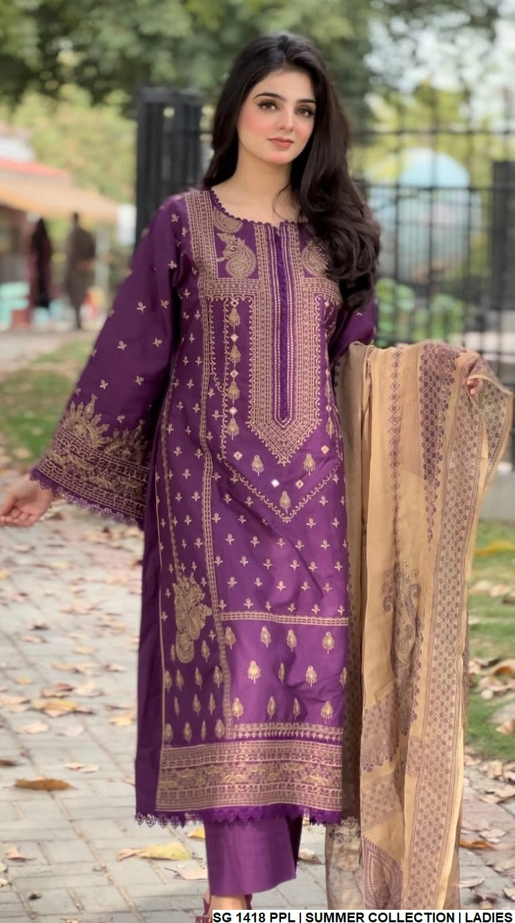 SG 1418 Pakistani women's cotton A-Line outfit detail view