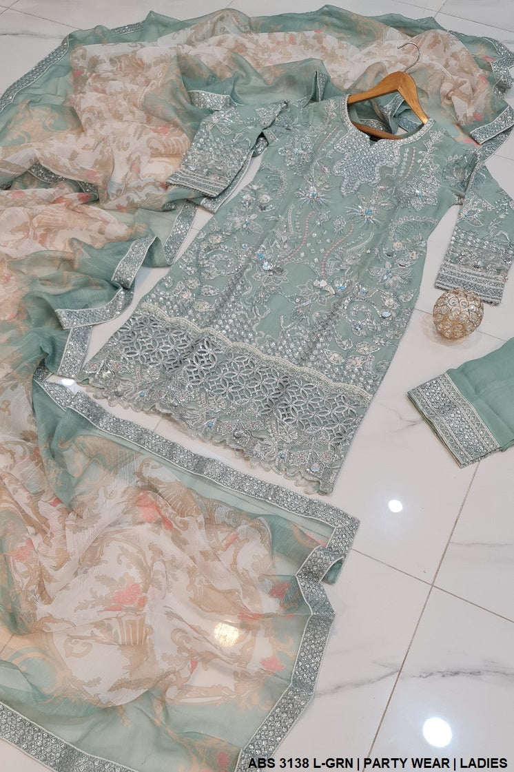 ABS 3138 Pakistani women's chiffon straight shirt back view