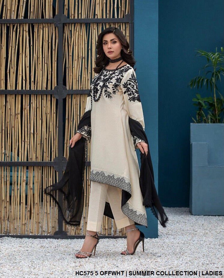 HC575 5 cotton Pakistani women's tail frock with chiffon dupatta back view