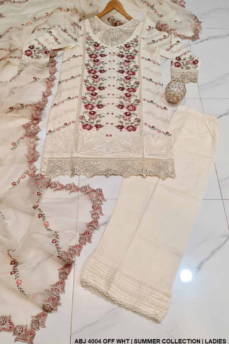 Cotton straight shirt ABJ 4004 - Pakistani women's casual outfit with net dupatta front view