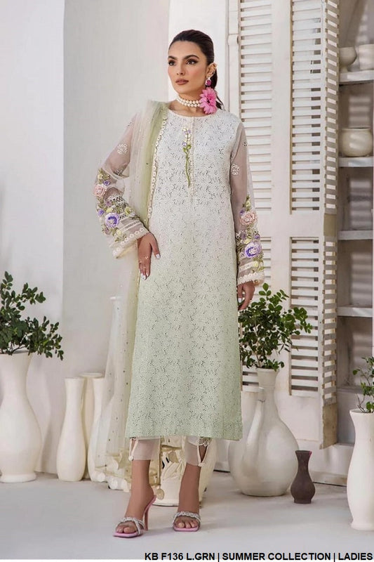 KB F136 pure cotton chikan Pakistani women's hand embroidered outfit side view