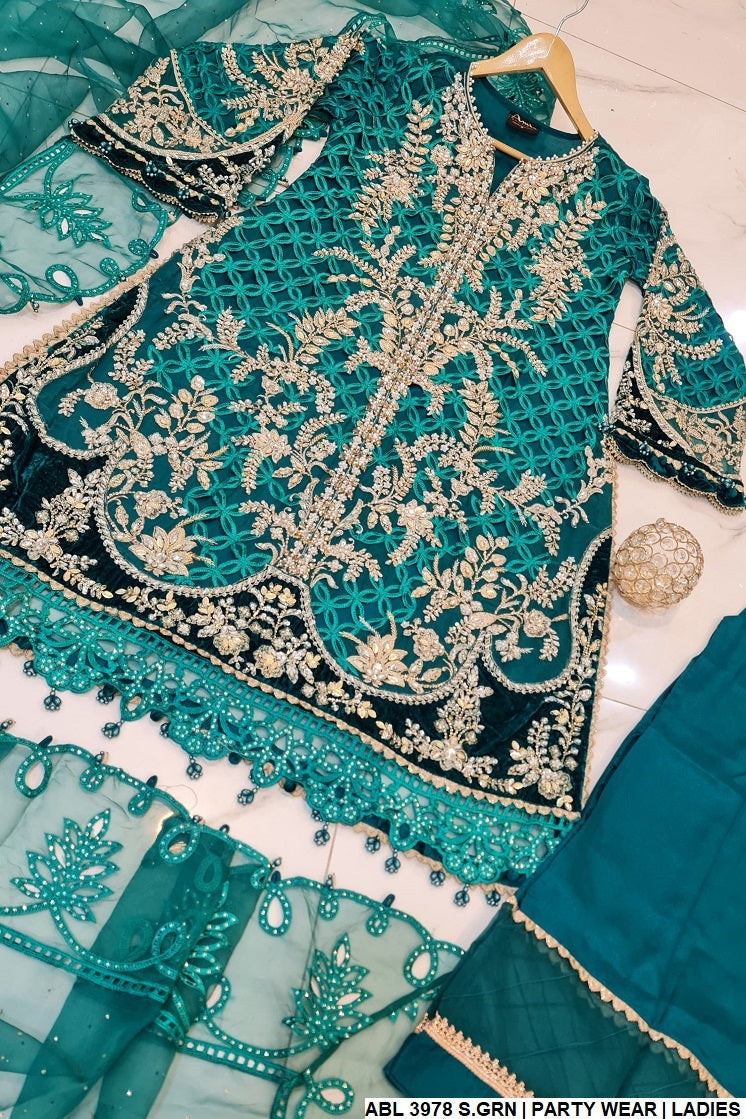 ABL 3978 organza Pakistani women's A-Line outfit side view