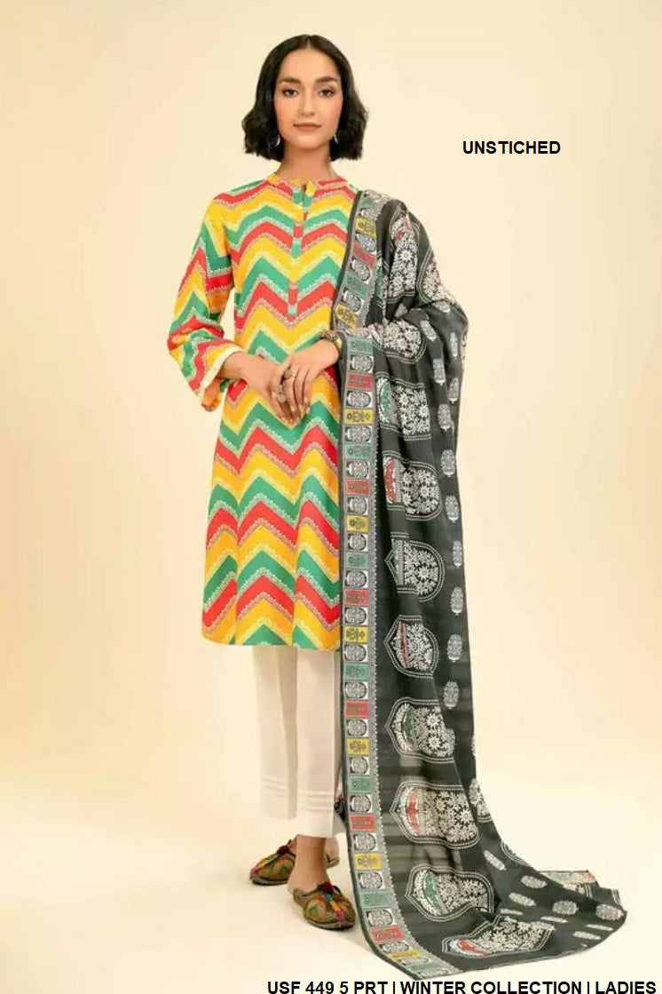 Cambric unstitched suit USF 449 5 - Pakistani women's casual unstitched fabric set with tissue dupatta front view