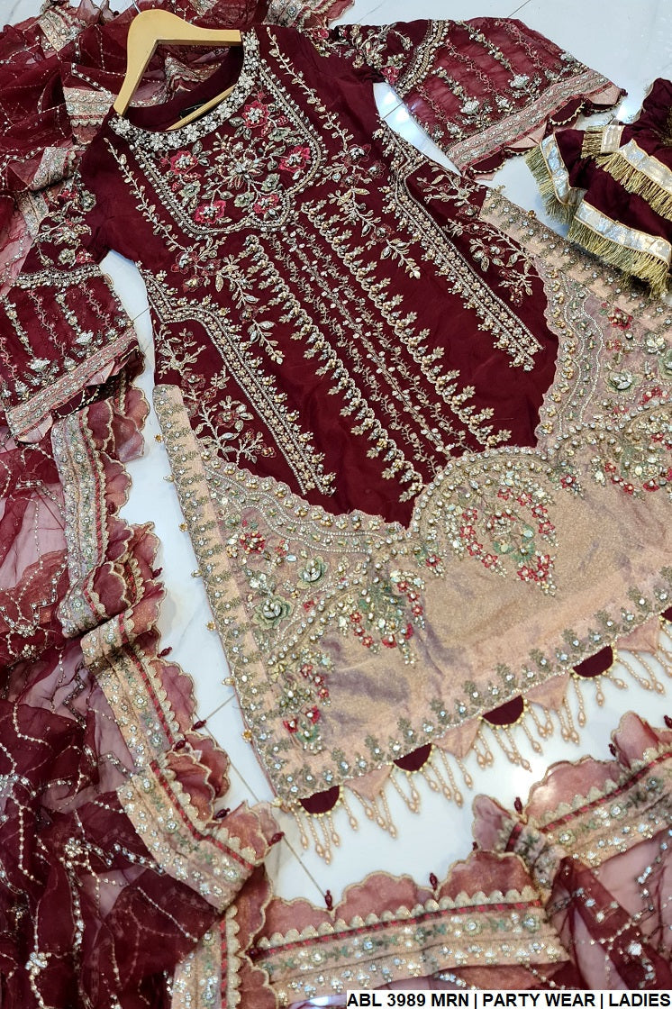 ABL 3989 Pakistani women's organza A-Line with dupatta detail view