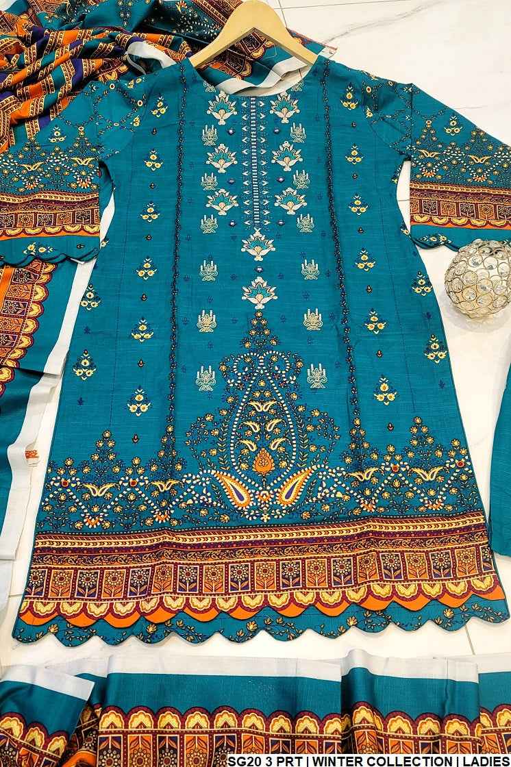 Khaddar straight shirt SG20 3 - Pakistani women's casual semi-formal suit front view