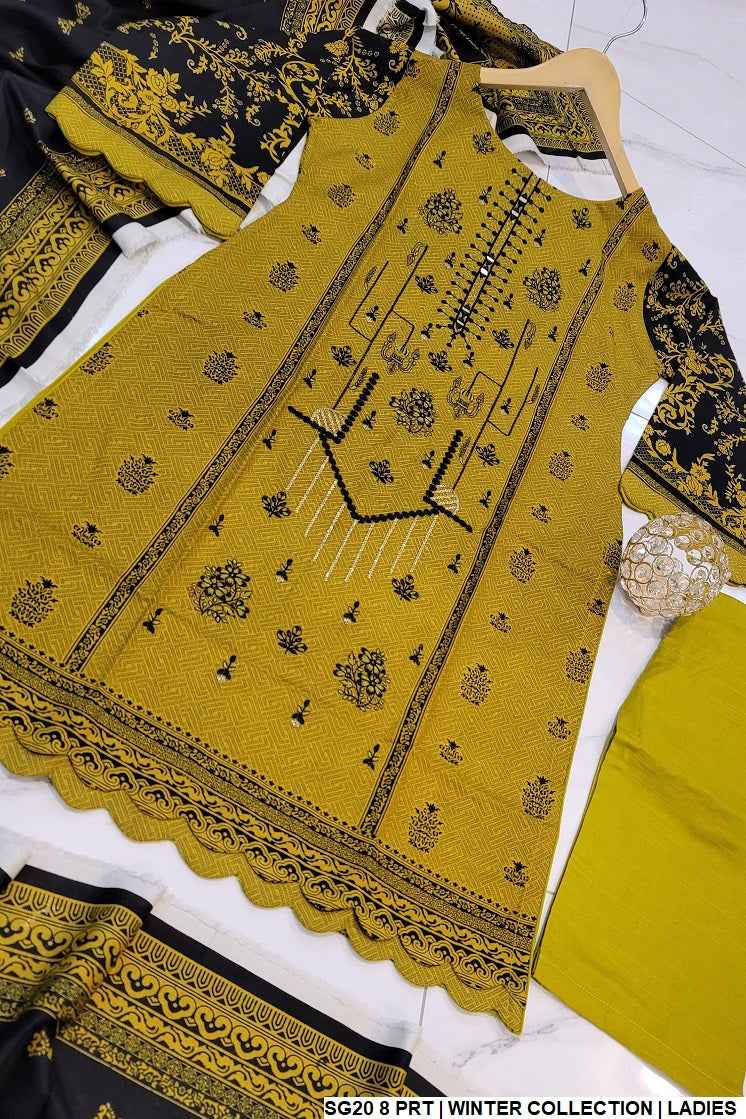 SG20 8 Khaddar women's A-Line Pakistani winter outfit with dupatta side view