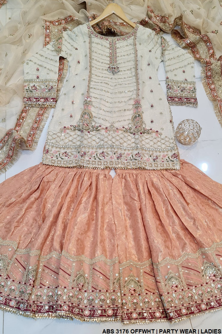 ABS 3176 Pakistani women's organza shirt gharara full view