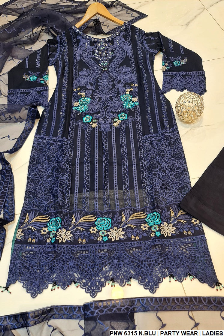 PNW 6315 Pakistani women's chiffon straight shirt detail view