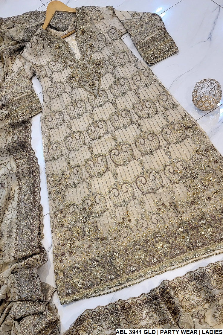 ABL 3941 Pakistani women's masuri net outfit full view