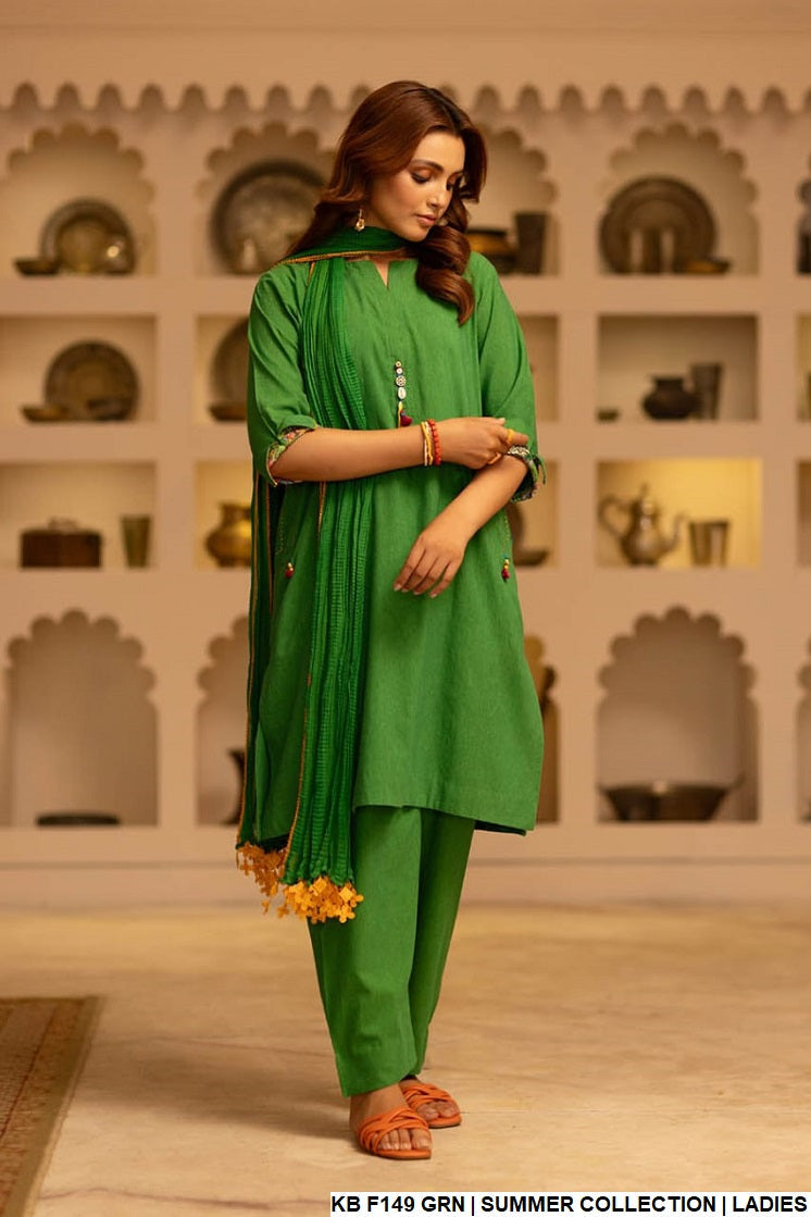 KB F149 Pakistani women's pure karandi embroidered outfit back view