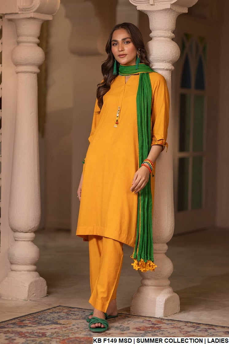 KB F149 pure karandi Pakistani women's hand embroidered outfit side view