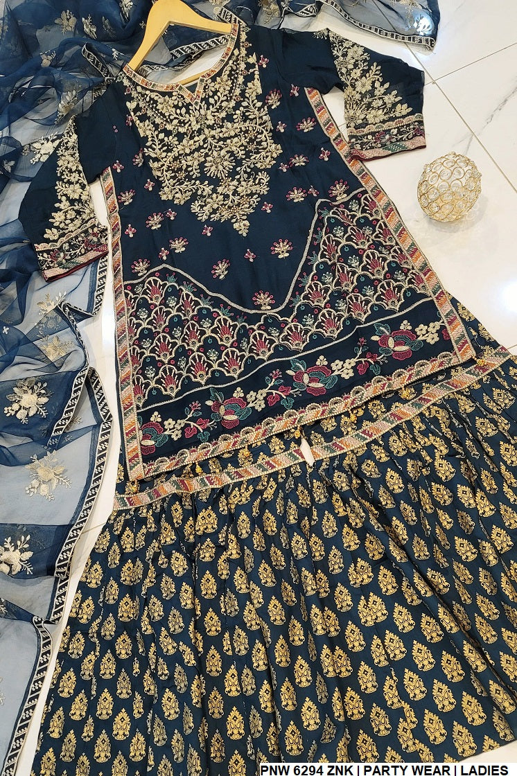 PNW 6294 Pakistani women's chiffon formal gharara full view
