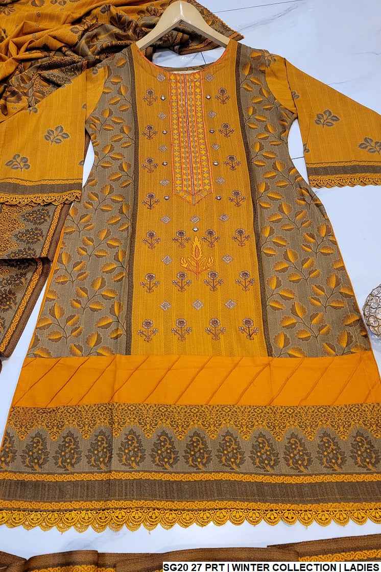 Dhanak A-Line suit SG20 27 - Pakistani women's elegant dress with shawl detail view