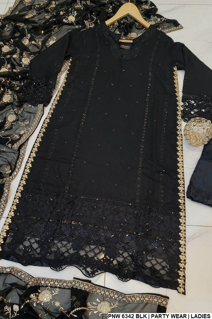 PNW 6342 Pakistani women's chiffon A-Line shirt back view