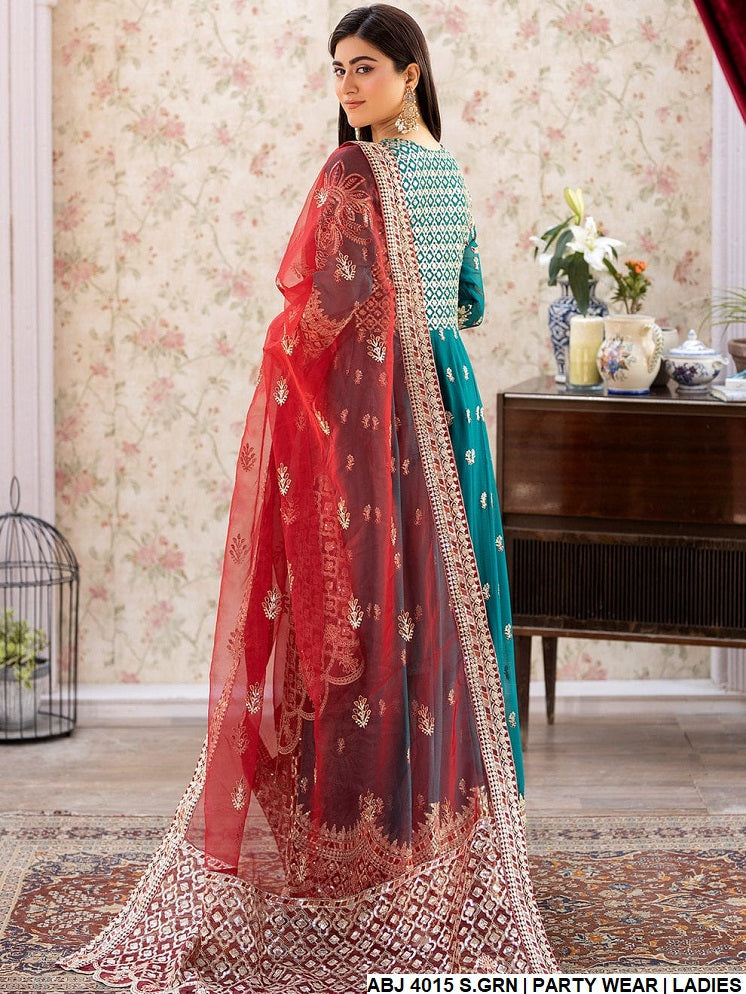 ABJ 4015 chiffon Pakistani women's open gown style outfit back view