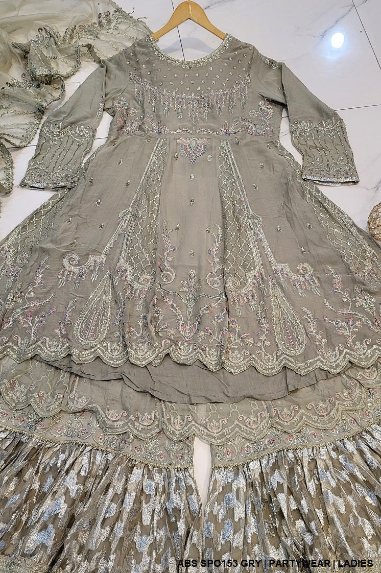 ABS SPO153 Pakistani women's chiffon formal tail frock full view