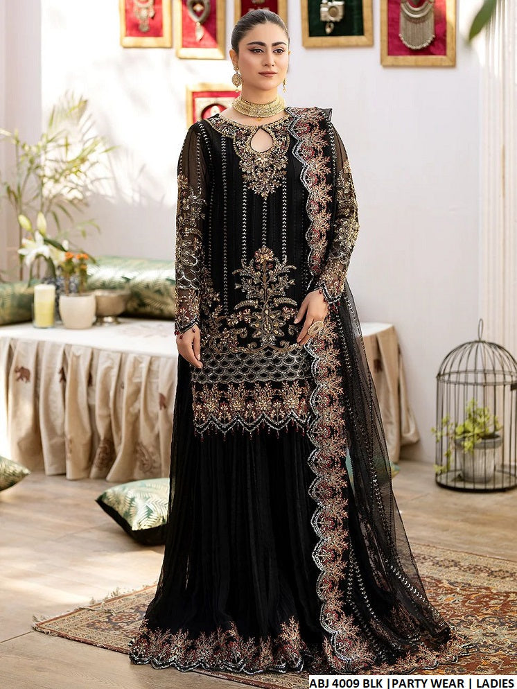 ABJ 4009 Pakistani women's chiffon sharara outfit detail view