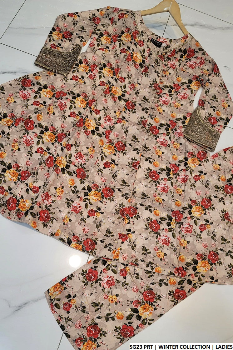 SG23 Pakistani women's linen angrakha frock full view