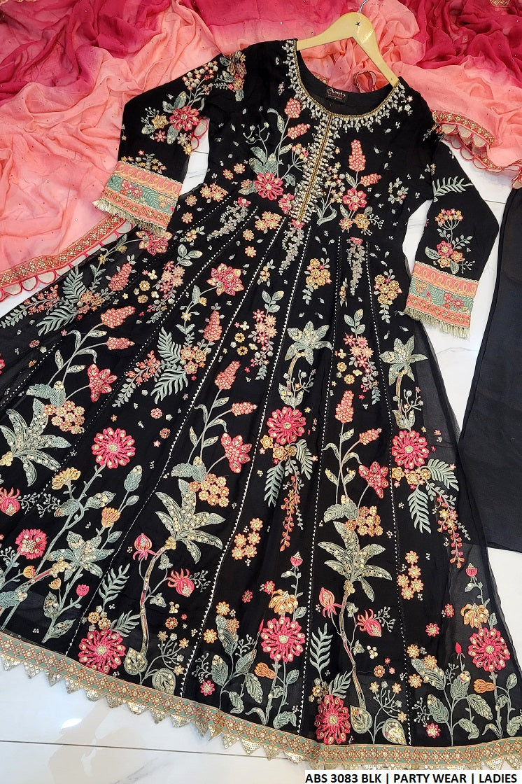 ABS 3083 chiffon Pakistani women's long frock back view