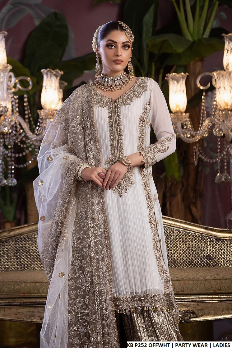 KB P252 Pakistani women's crinkle chiffon embroidered sharara back view