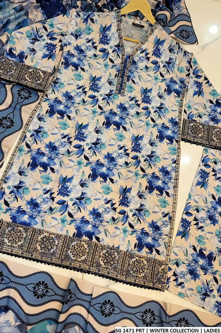SG 1471 Pakistani women's slub khaddar 3-piece winter suit detail view