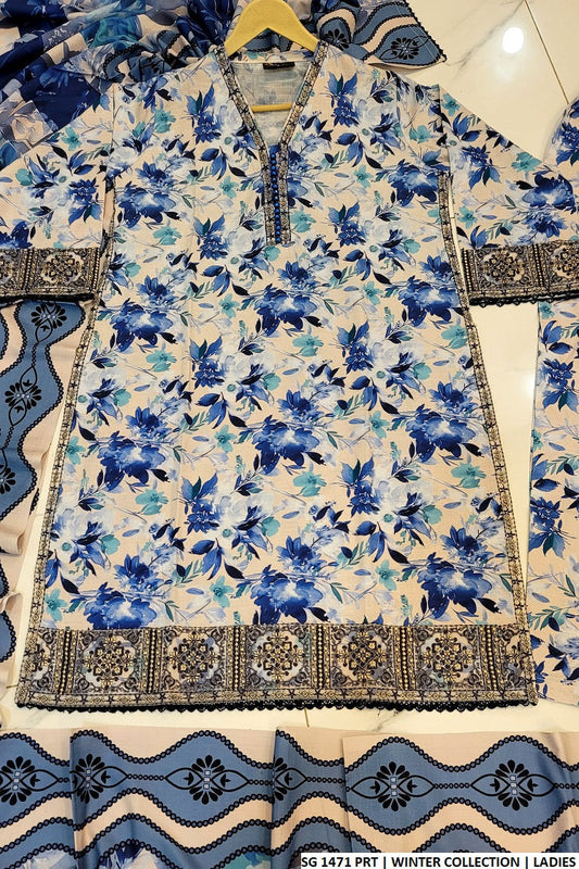 SG 1471 Slub Khaddar Pakistani women's straight shirt winter outfit side view
