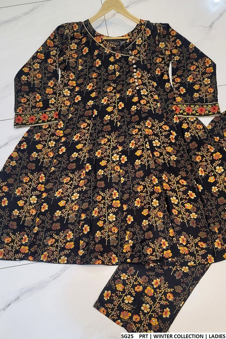 SG25 Pakistani women's linen angrakha frock detail view