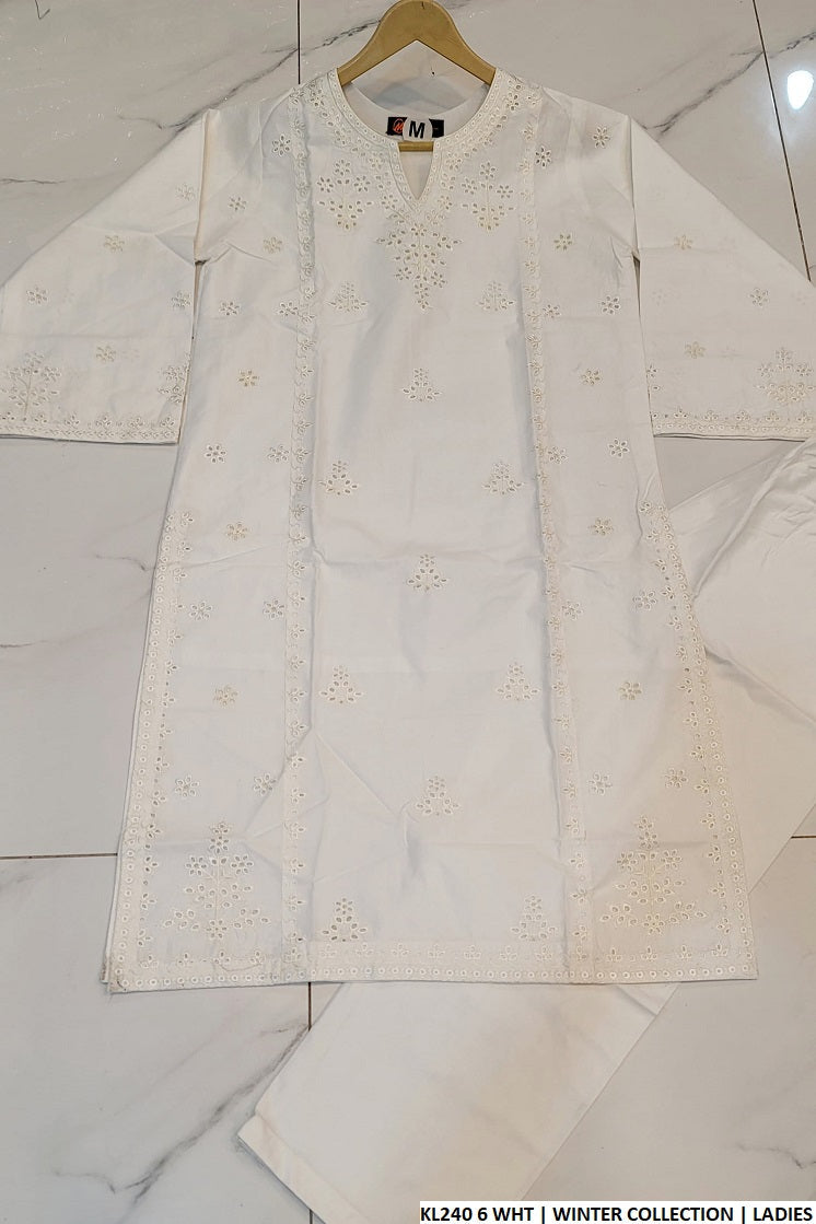 Winter cotton straight shirt KL240 6 - Pakistani women's warm winter outfit front view