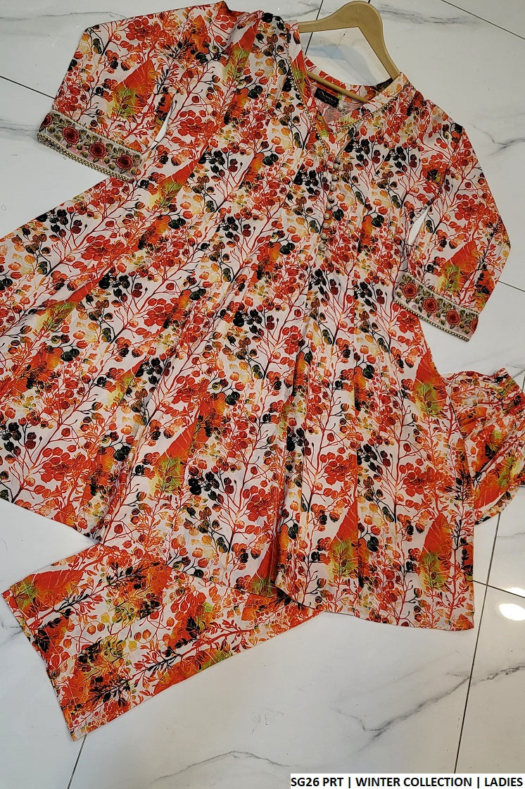 SG26 Pakistani women's linen angrakha frock full view