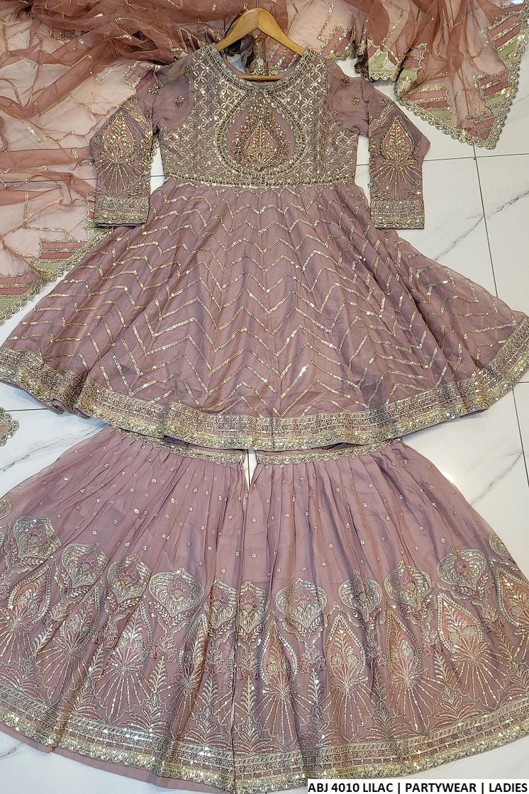 ABJ 4010 Pakistani women's chiffon short frock gharara back view