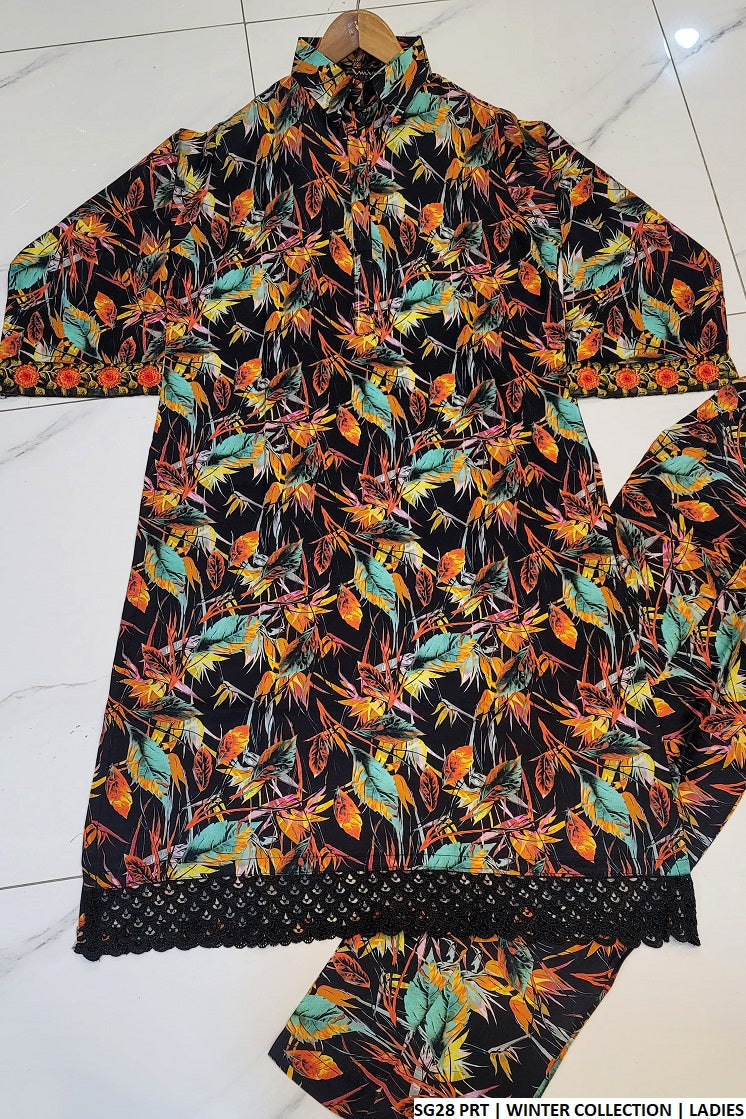 SG28 Pakistani women's linen A-Line suit full view