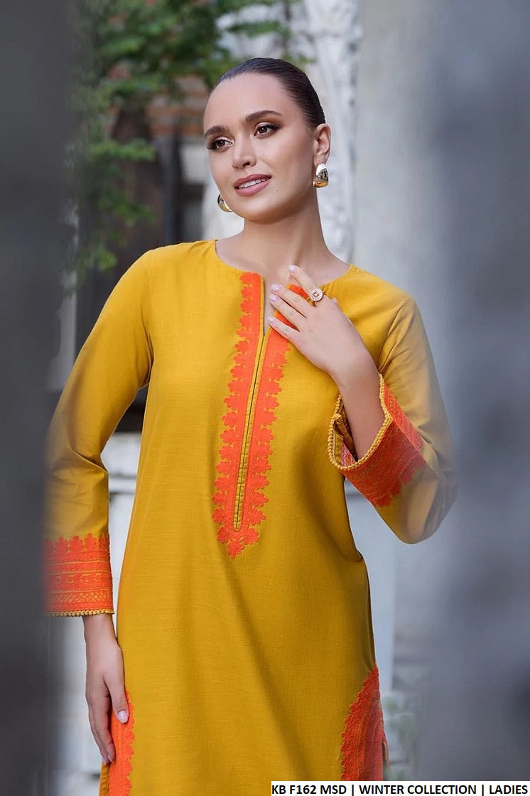 KB F162 khaddar Pakistani women's straight shirt side view