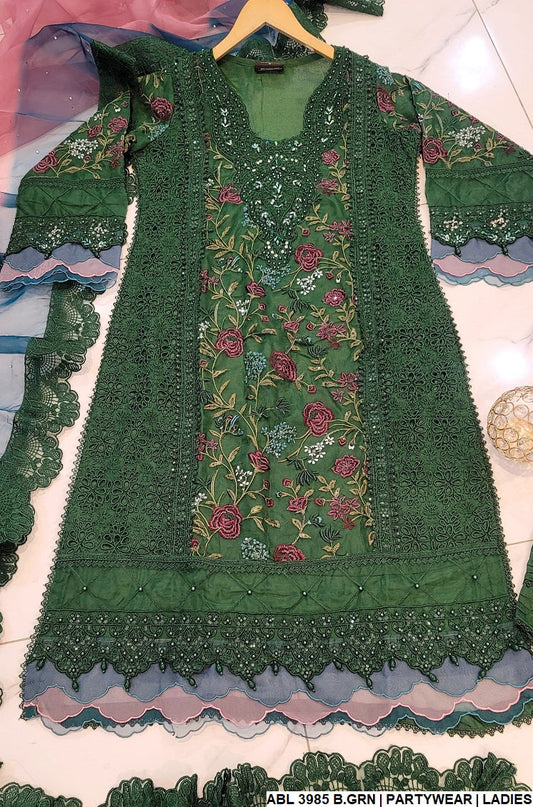 ABL 3985 organza Pakistani women's A-Line outfit side view