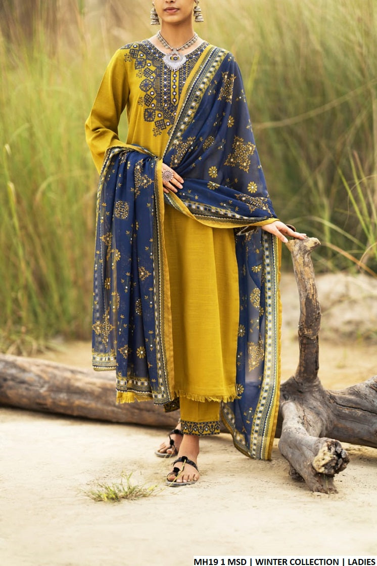 MH19 1 sulb khaddar Pakistani women's straight shirt winter outfit side view