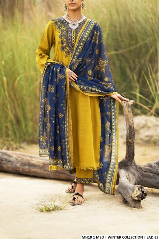 MH19 1 sulb khaddar Pakistani women's straight shirt winter outfit side view