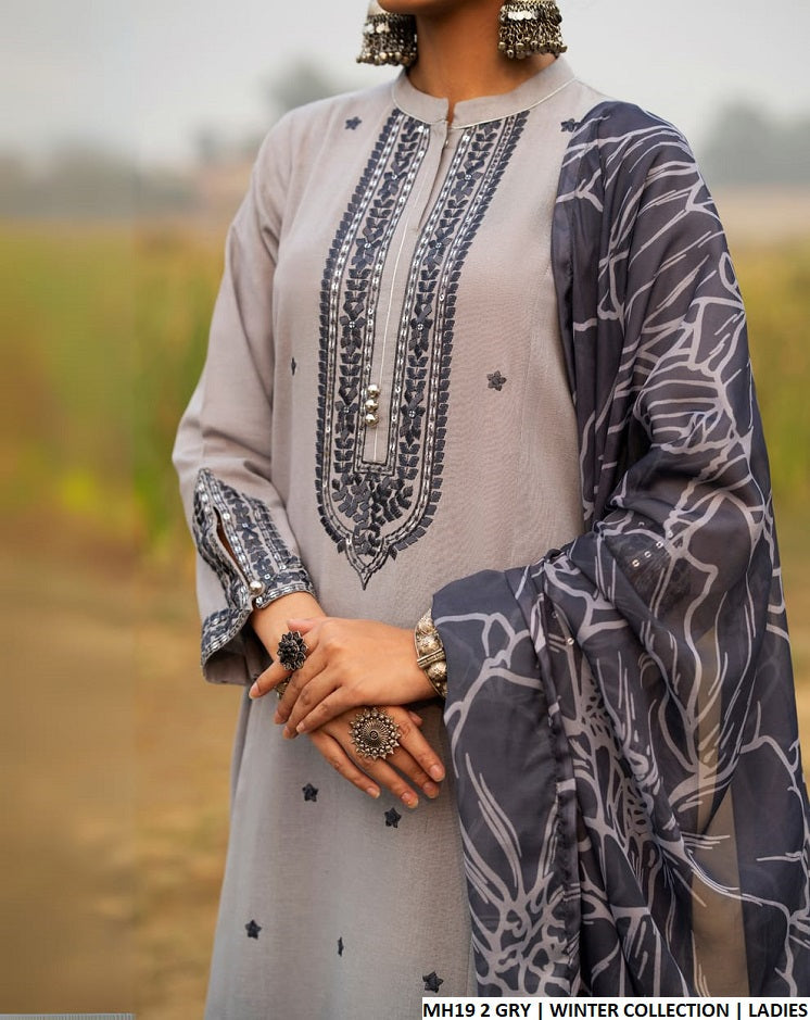 MH19 2 sulb khaddar Pakistani women's straight shirt winter outfit side view