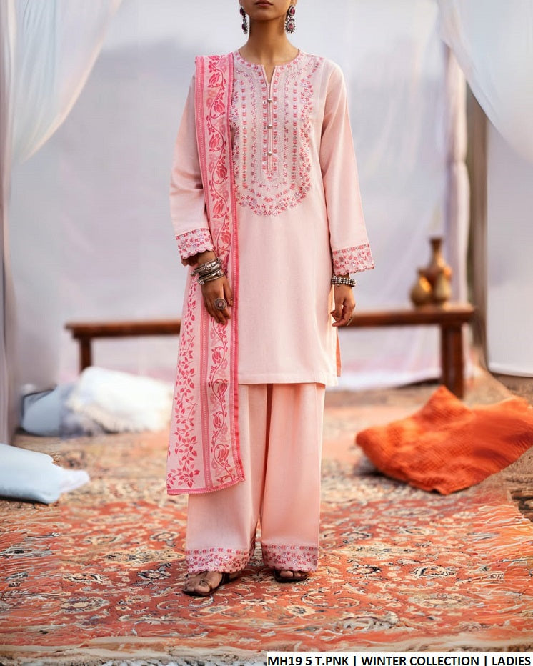 Sulb Khaddar straight shirt MH19 5 - Pakistani women's winter 3-piece suit with digital dupatta front view