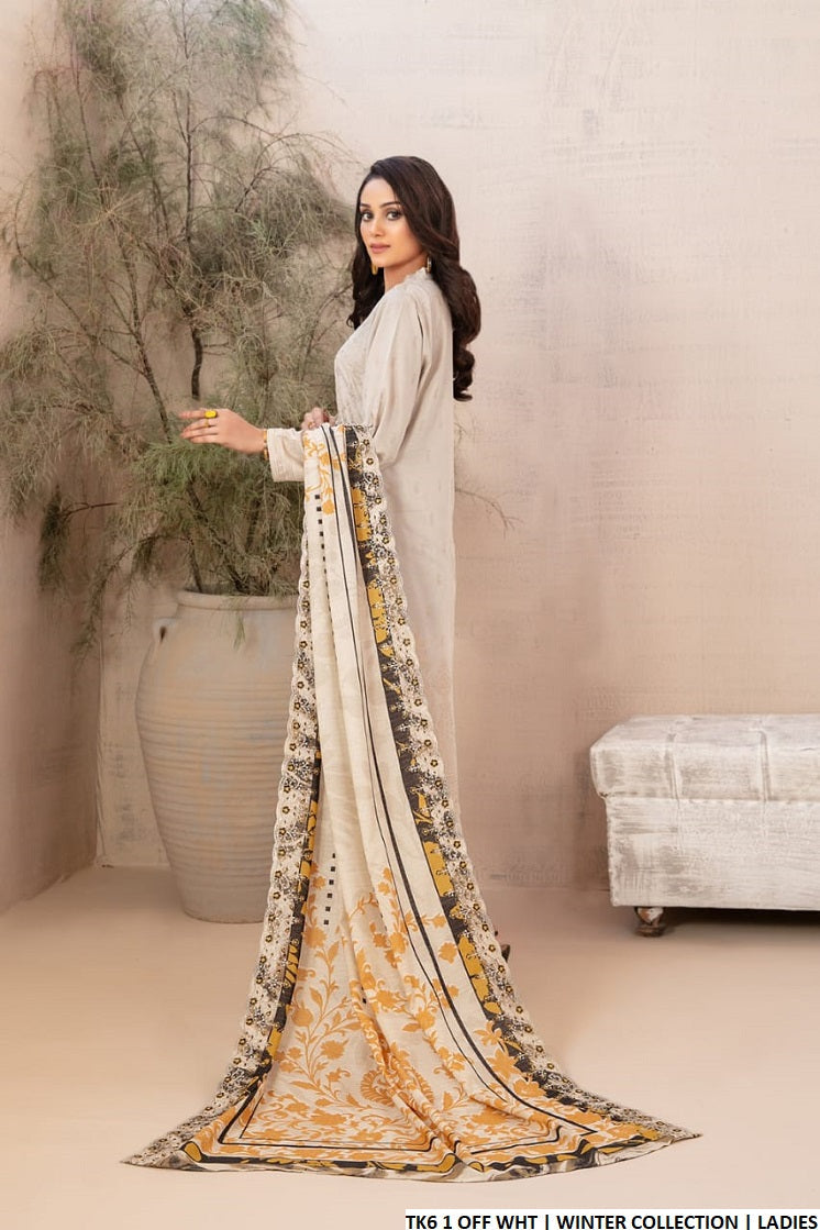 TK6 1 Pakistani women's karandi A-Line winter 3-piece suit back view