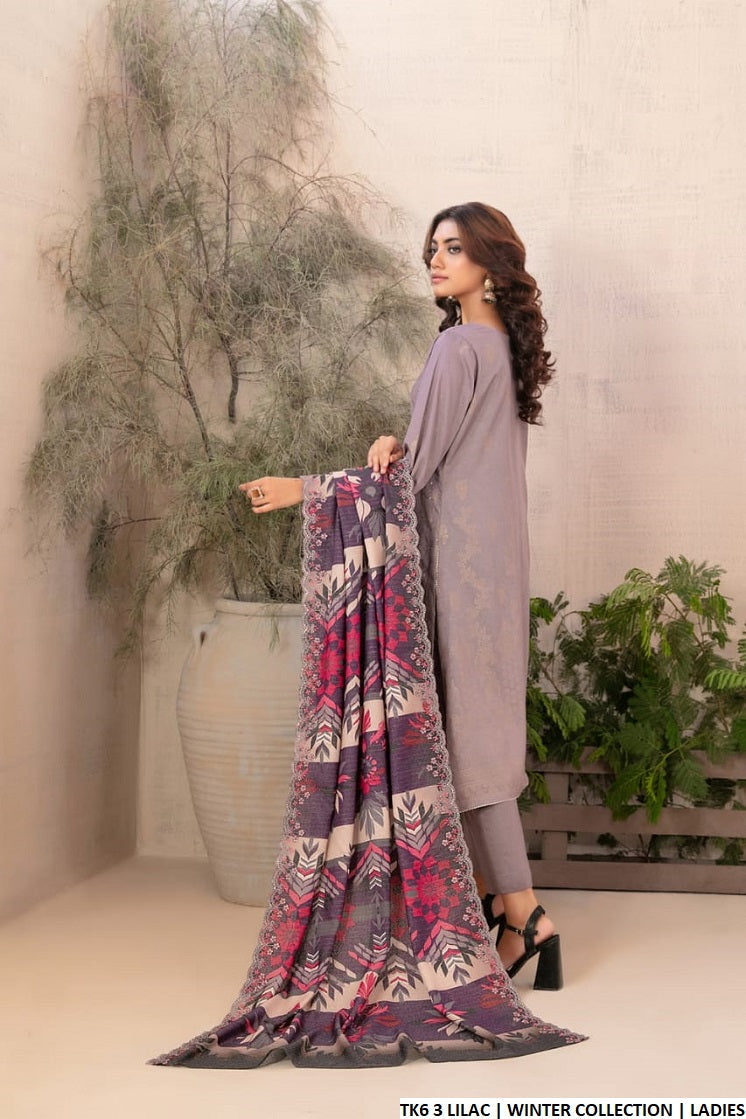 TK6 3 Pakistani women's karandi A-Line winter suit back view