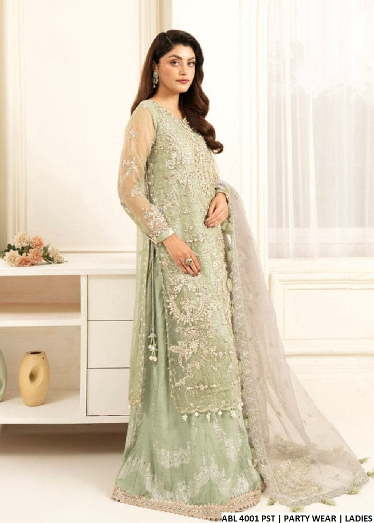ABL 4001 Pakistani women's organza straight shirt formal outfit back view
