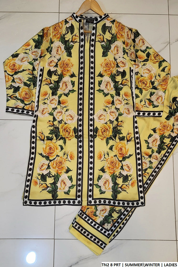 Silk straight shirt TN2 8 - Pakistani women's formal party wear with 2PC dupatta front view