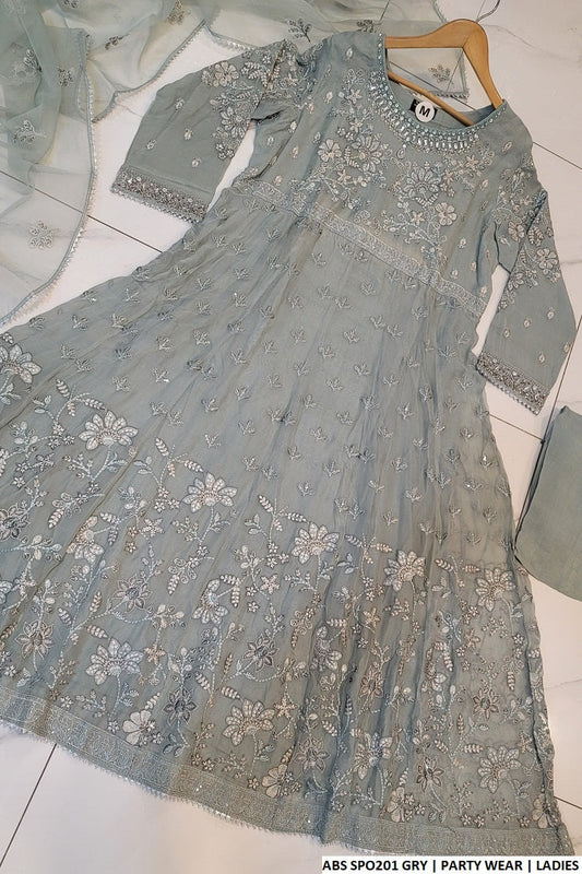 ABS SPO201 chiffon Pakistani women's long frock with grip trouser back view