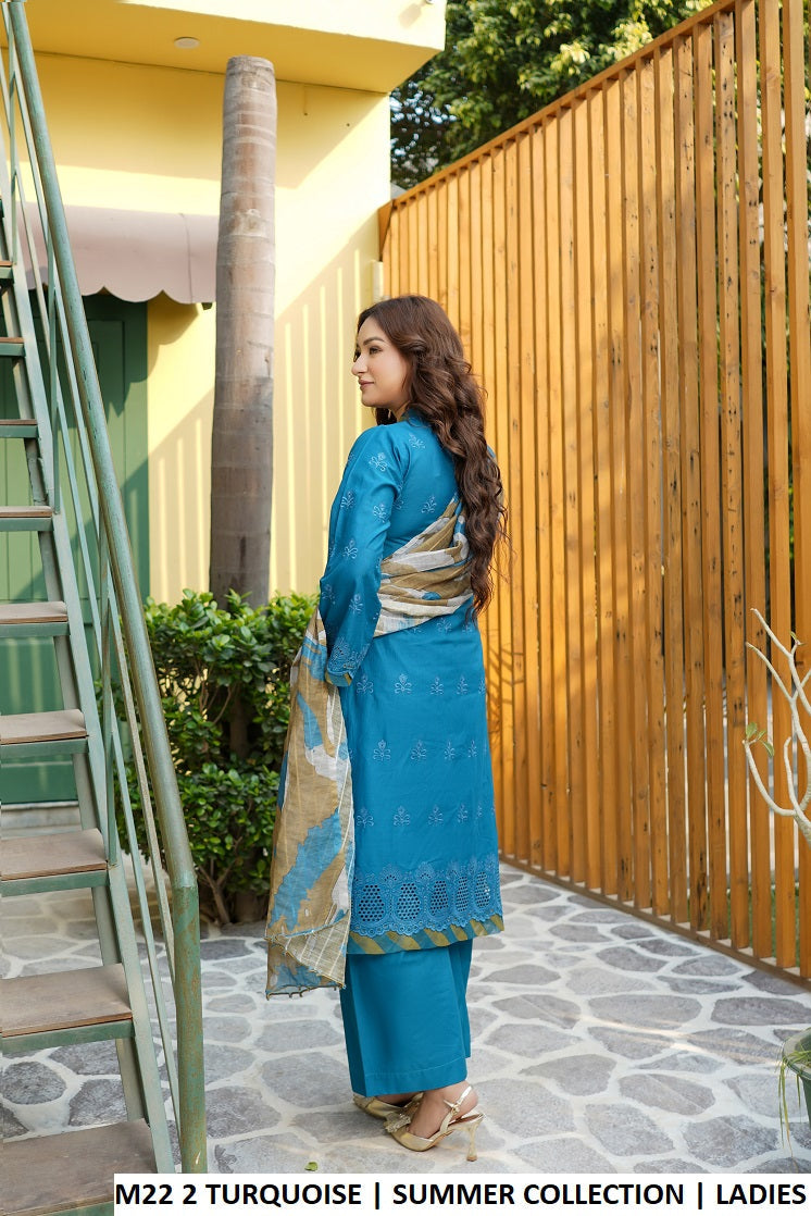 Pakistani women's turquoise cotton straight shirt plazo detail view