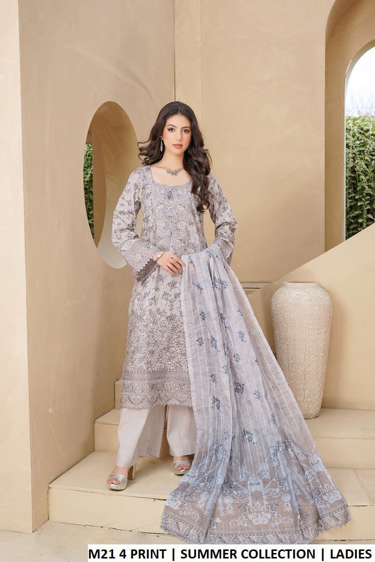 Lawn A-Line printed shirt plazo - Pakistani women's casual summer outfit with digital print dupatta front view