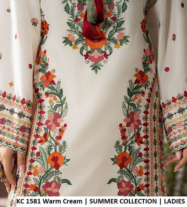 KC AYRA 1581 Warm Cream - Warm Cream 3-Piece Embroidered Women's Pakistani Suit
