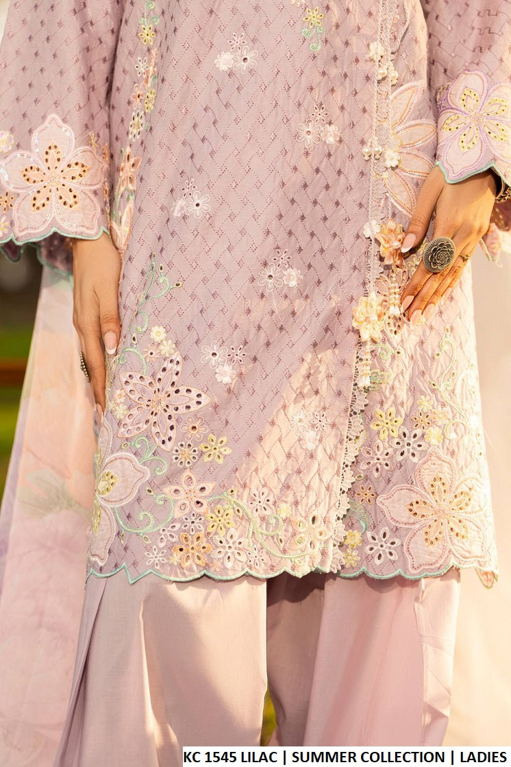 Pakistani women's lilac cotton chikankari angrakha short shirt back view