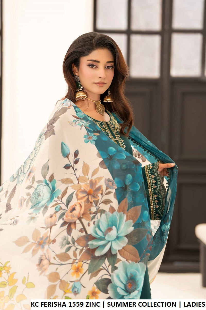 Pakistani women's zinc grey cotton straight shirt plazo detail view
