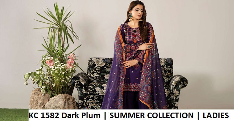 KC AYRA 1582 DARK PLUM - Dark Plum Embroidered Chiffon 3-Piece Women's Pakistani Suit