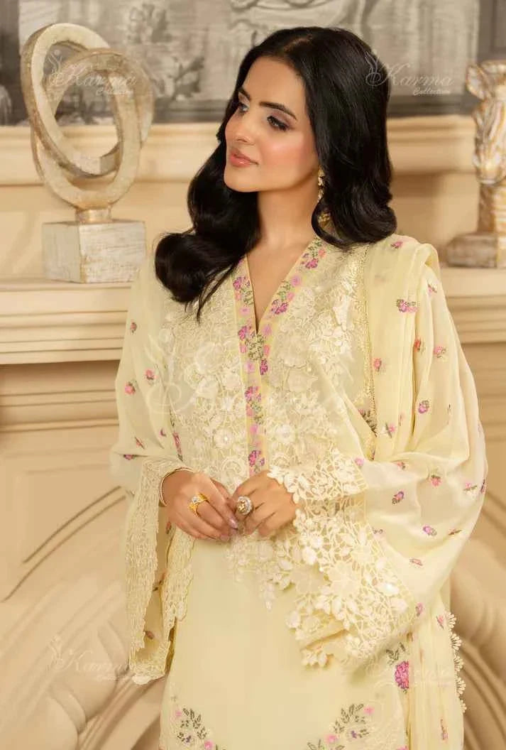 Pakistani women's lemon yellow silk short shirt farshi shalwar back view
